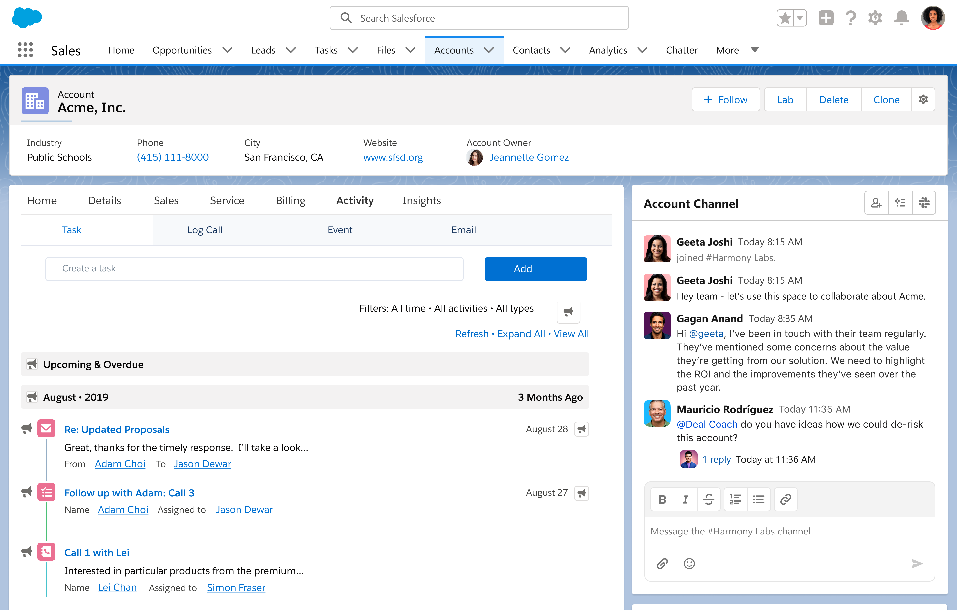 Option A — Slack as a panel beside the record