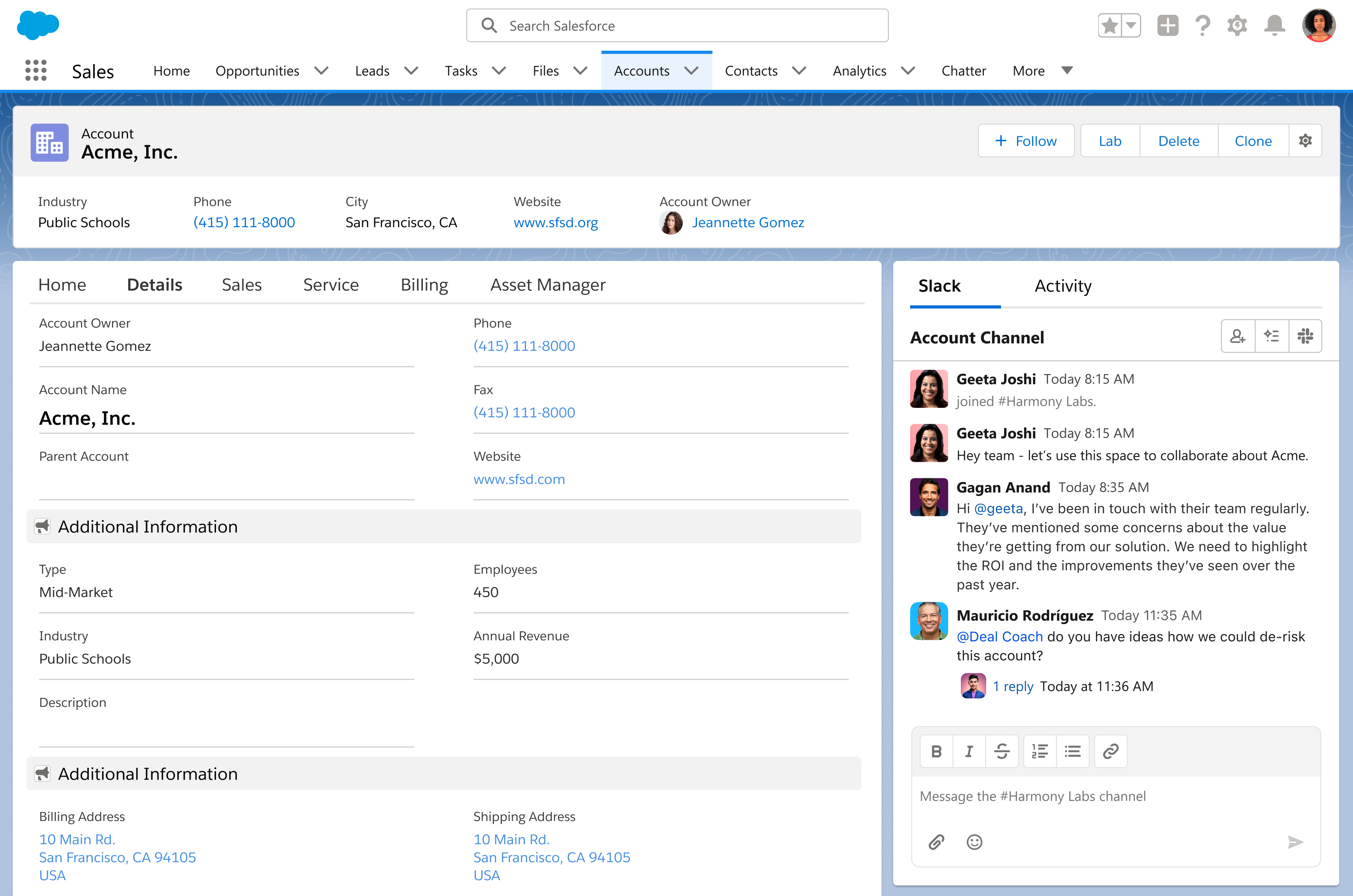Option A — Slack as a panel beside the record
